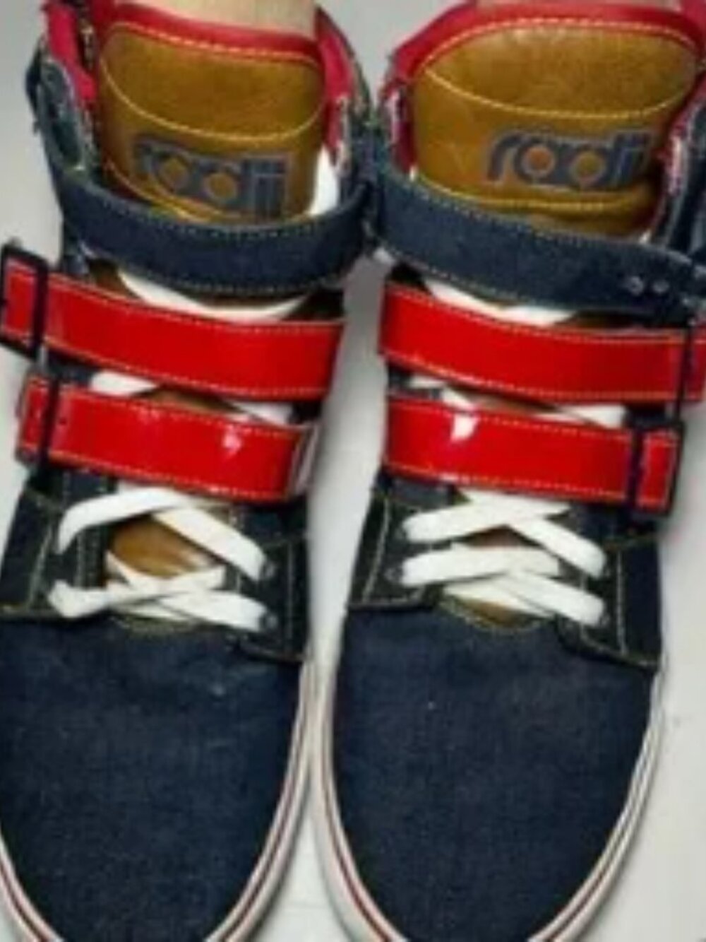 Radii High Top Denim Sneakers with Red Straps